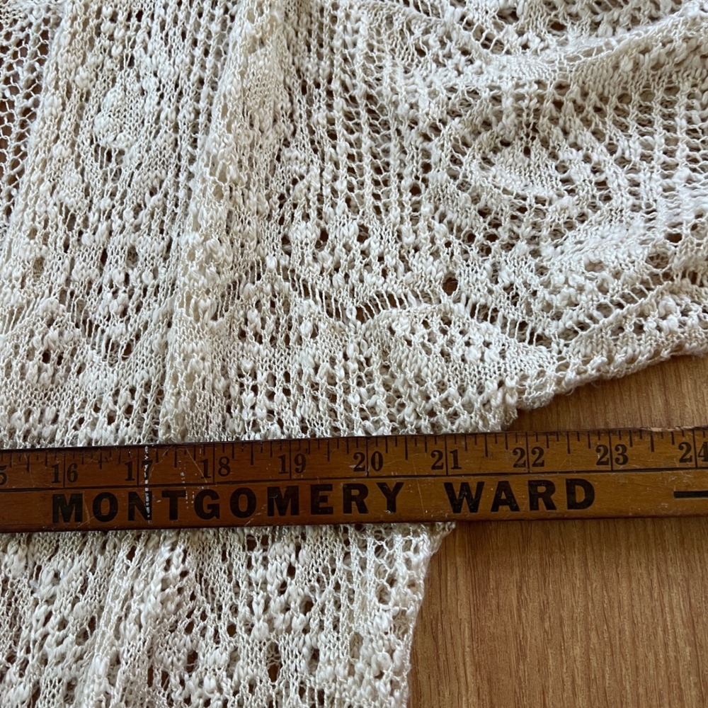 Crochet Pointelle Longline Cardigan Womens Large Cream Ivory Festival Boho Soft - Picture 5 of 14